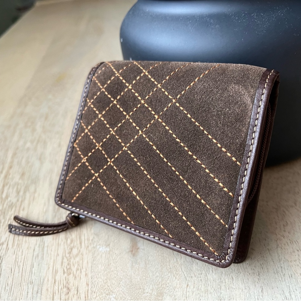 FOSSIL suede leather wallet brown Never Used